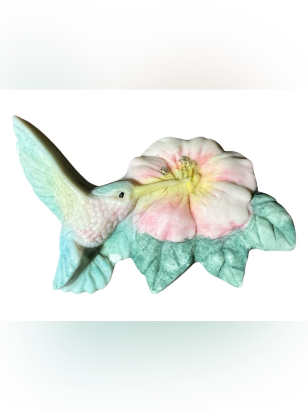 Vintage Hummingbird Brooch Pink Flower Cottagecore Garden Bird Pin Spring Pastel